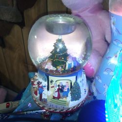 Christmas Snow Globe Musical Works With Candle Holder On Top