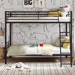 Convertible Twin over Twin Metal Bunk Bed, Black