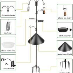 Bird Feeding Pole Station Kit Feeder with Suet Cage and Squirrel Guard Baffle