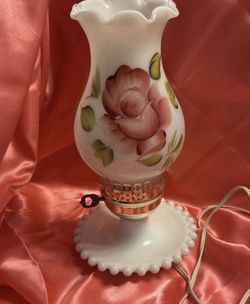 Milk Glass Hobnail Painted Lamp