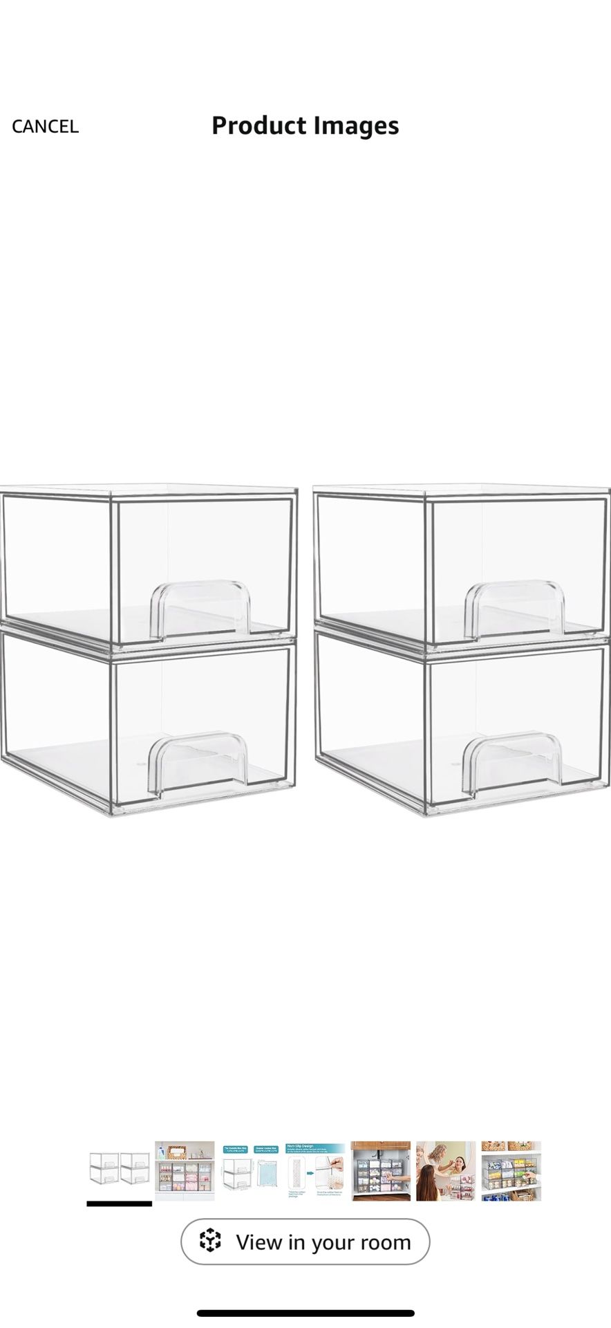 (B) 4 Pack Clear Stackable Storage Drawers, 4.4'' Tall Acrylic Bathroom Makeup Organizer,Plastic Storage Bins For Vanity, Undersink, Kitchen Cabi