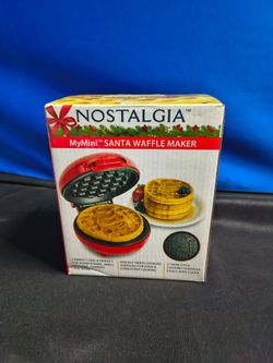 Nostalgia Mini Santa Waffle & Hash Brown Maker Non-Stick Easy Clean 5 Inch NEW