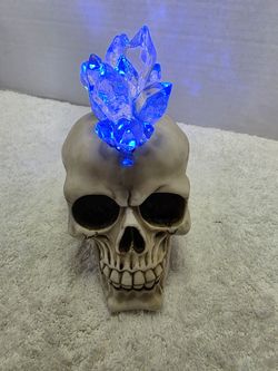 LED Crystal Mohawk Skull Color Changing Resin 6" Figure Decor