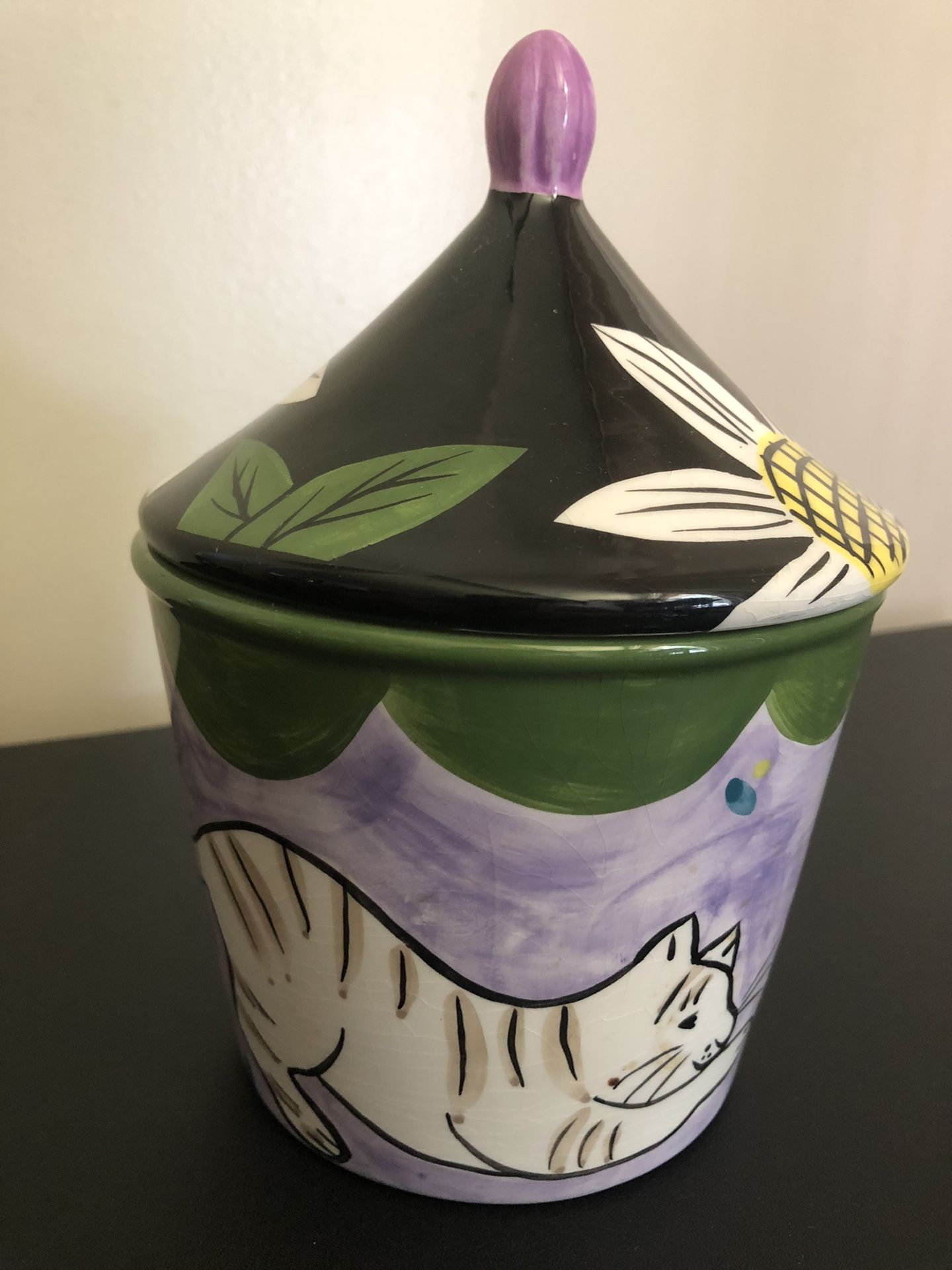 Hand-Painted Clay Container with Lid by K. Geoff & L. Cheng - $20 OBO