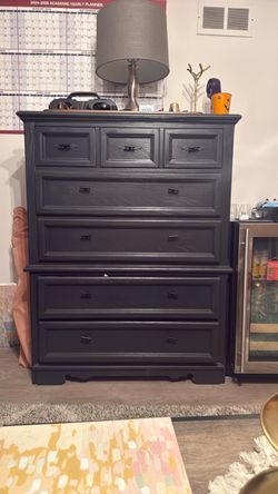 Drawer Dresser – Dark Gray Wood Bedroom Chest