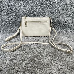 Faux Leather Crossbody Purse Bag Clutch Detachable Strap Small Off White