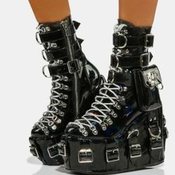 Sold Out Dolls Kill Club Exx Darkest Bounty Holographic Traitor Boots ..Rare