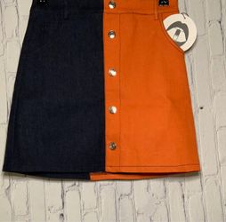 Two-Tone Denim Mini Skirt with Snap Buttons