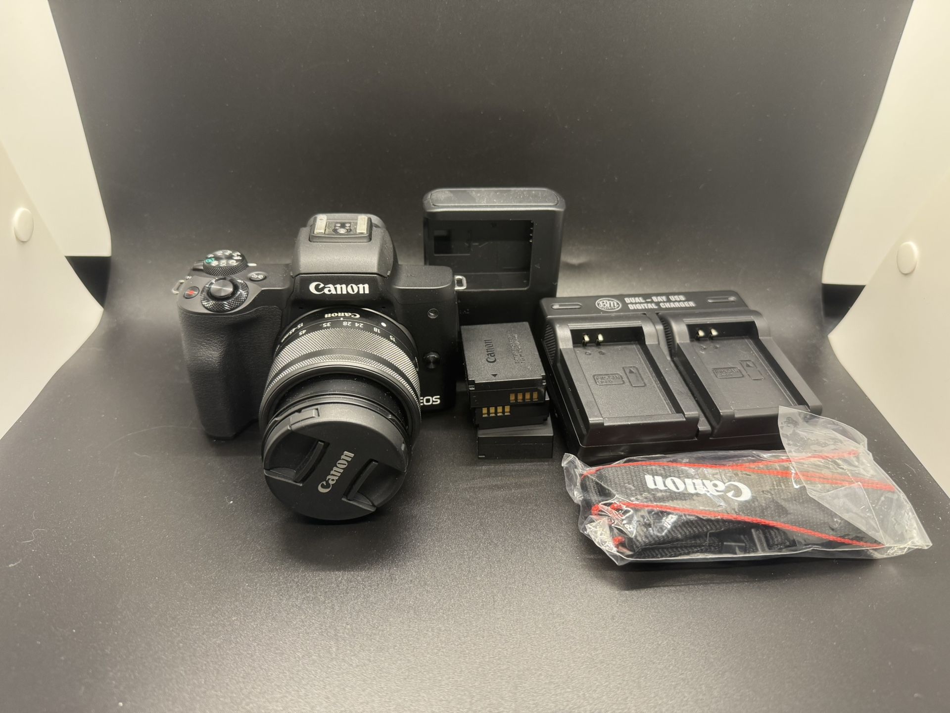 Canon EOS M50 Mark II + 15-45mm Lens Bundle (Batteries & Chargers Included)