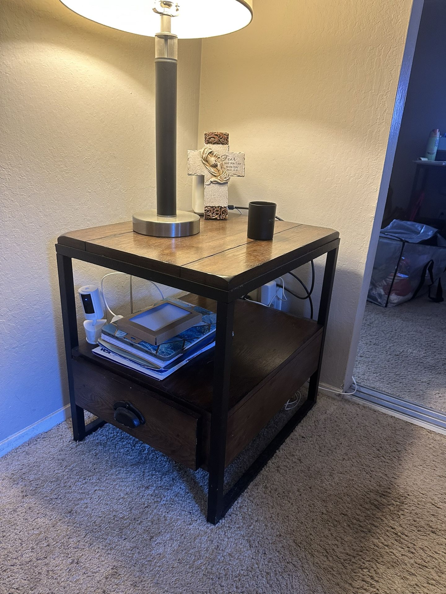 Rustic industrial Accent Table With Drawer