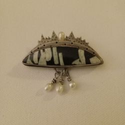 Vintage Mod Stone And Sterling Silver Brooch/ Pendant 