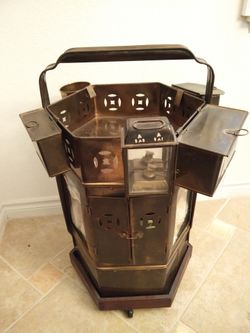 1920’s Thai Street Food Brass Noodle Cart Tiffiny Box with Accessories, lamp and wheel