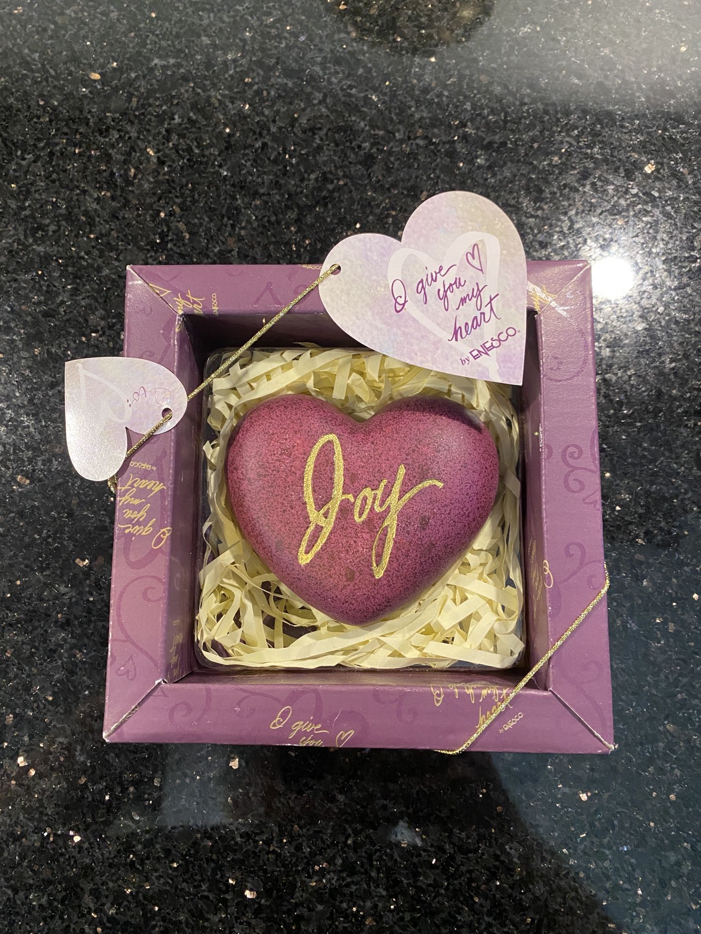 Heart Polished Palm Worry Stone Inscribed JOY with Box Paper Weight NEW