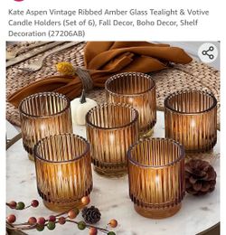 Ribbed Amber Glass Candle Holders
