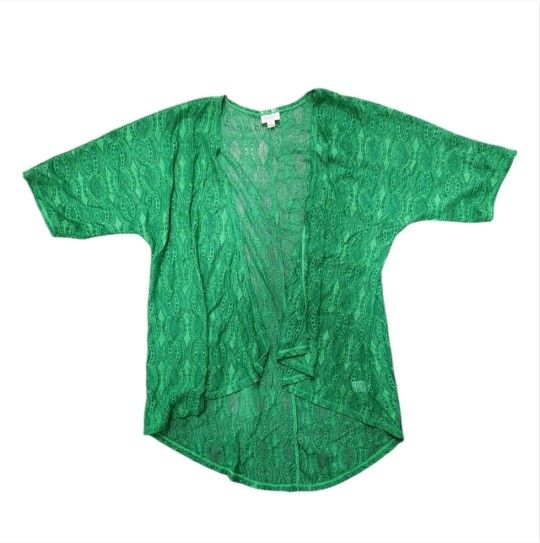 LulaRoe Size Small Green Lace Short Sleeved Open Front Cardigan
