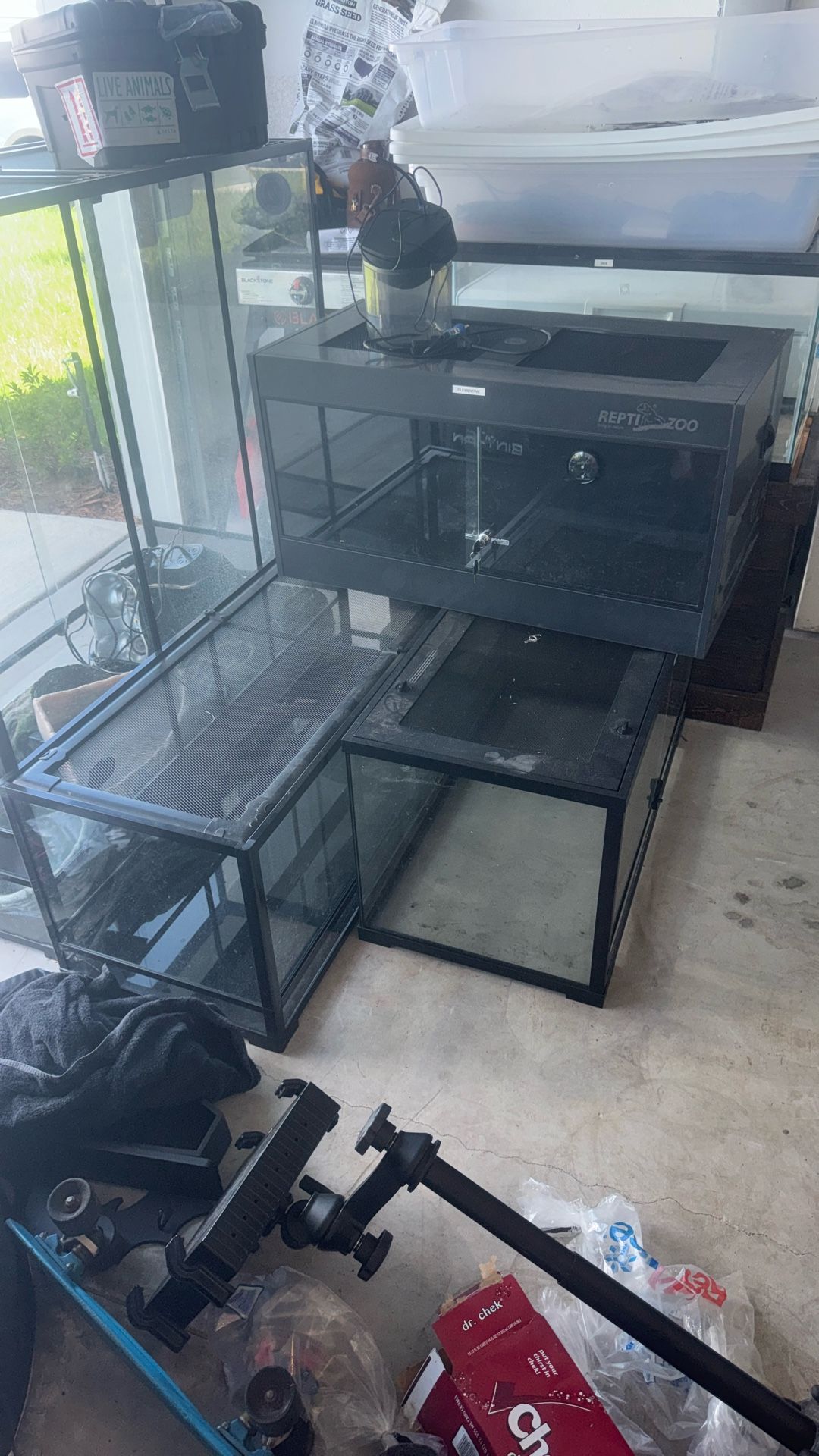 Multiple different glass and PVC enclosures