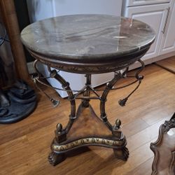 Antique Accent Table Bronce Marble Top