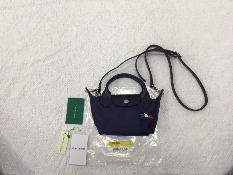 LongChamp Le Pliage Tres Paris Navy Mini pouch with Shoulder Strap