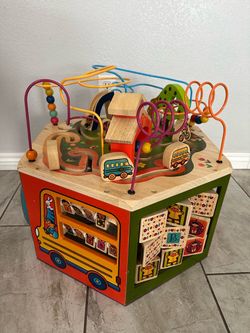 B. toys Wooden Activity Cube - Educational Fine Motor Skills Play Center