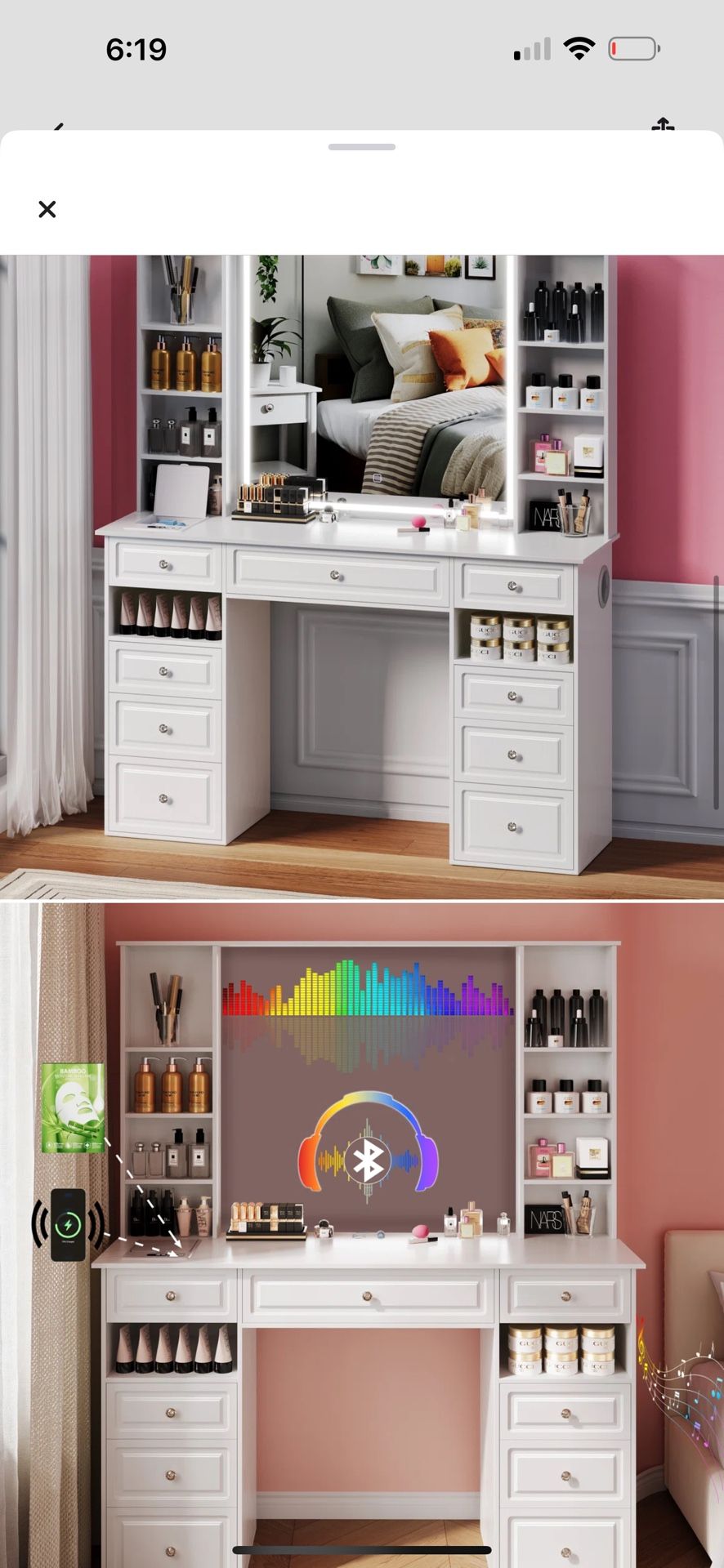 Makeup Vanity. Brand New. In Box. USB, Bluetooth Lighted Makeup Mirror