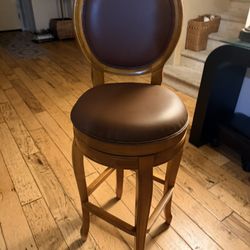 Wood And Leather Bar Stools X2