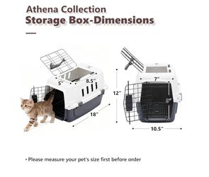 Athena Collection 18" Hard-Sided Travel Pet Carrier for Small Dogs and Cats, Plastic Dog Carriers with 2-Door Top & Front Load & Ventilation & Securit