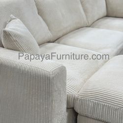 New! Ivory White Sectional And Ottoman Couch Set Contemporary Modern 