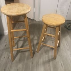 2 Bar Stools . One Antique Wood Table And A Picture Frame , Everything For $80