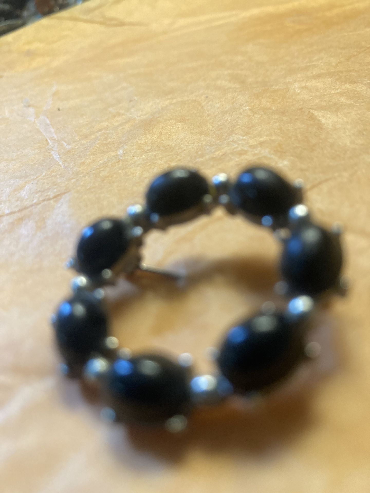 Vintage 1950s Black Onyx Bead Circle Pin