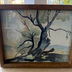 Beautiful Watercolor Tree Landscape Signed By Known Artist YoungLove