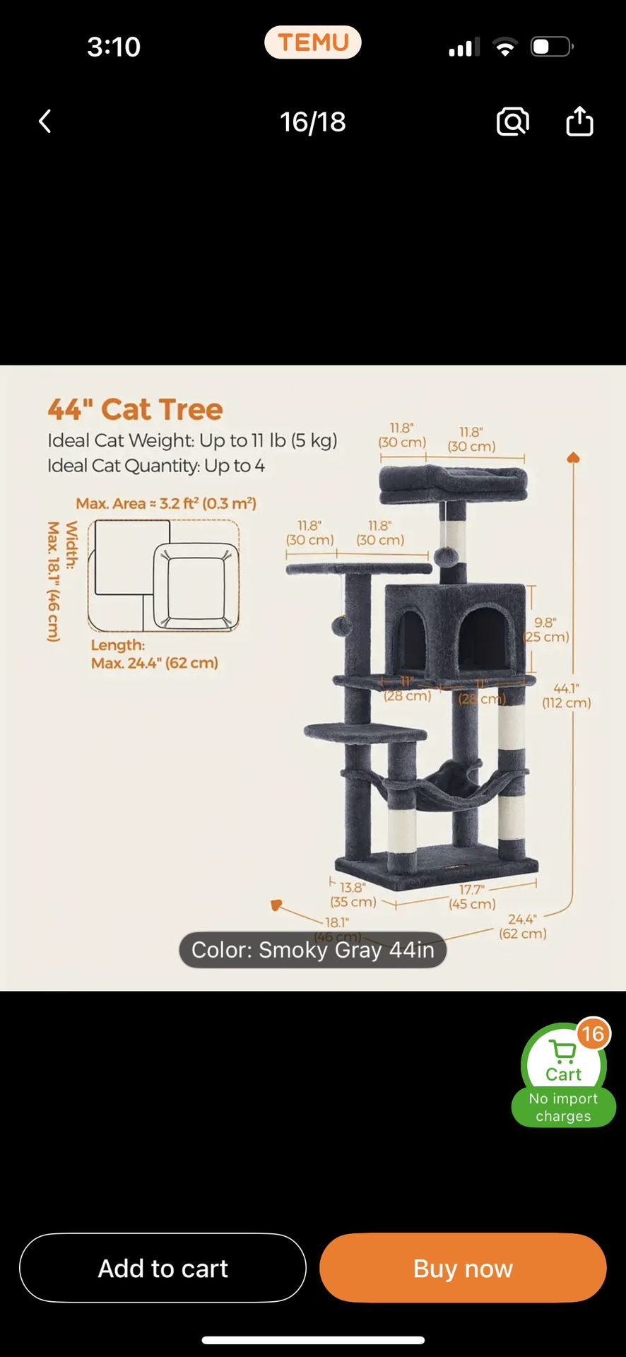 [Feandrea, 2 Perches Cat Tree] Feandrea 44/66.1in Large Cat Tree | 13 Scratching