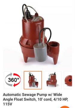 Liberty pumps Automatic Sewage Pump w/ Wide Angle Float Switch, 10' cord, 4/10 HP, 115V model LE41A