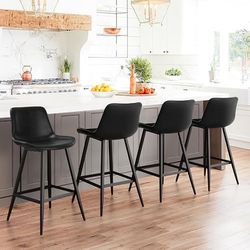 reduced - Indoor Bar Stools Set of 4, Faux Leather Barstool with Back and Metal Leg, Armless Chairs for Kitchen Island Pub Living Room,30"
