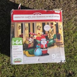 Animated Santa And Reindeer In Helicopter 