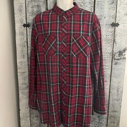2/MEN Red Checkered Plaid Long Sleeve Flannel Shirt Size Large