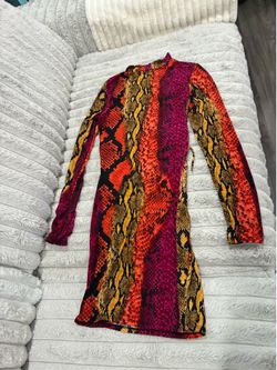 Bold Multicolor Snakeskin Long-Sleeve Dress – Size Large