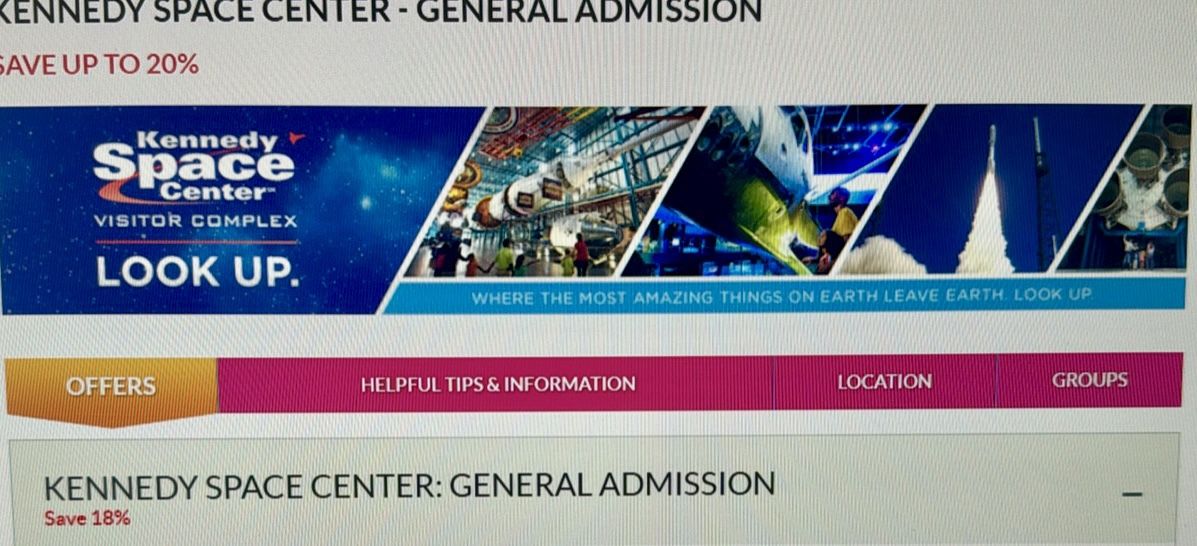 Kennedy Space Center Tickets (2 Adults and 1 Kid) - Florida - Valid for 1 Year