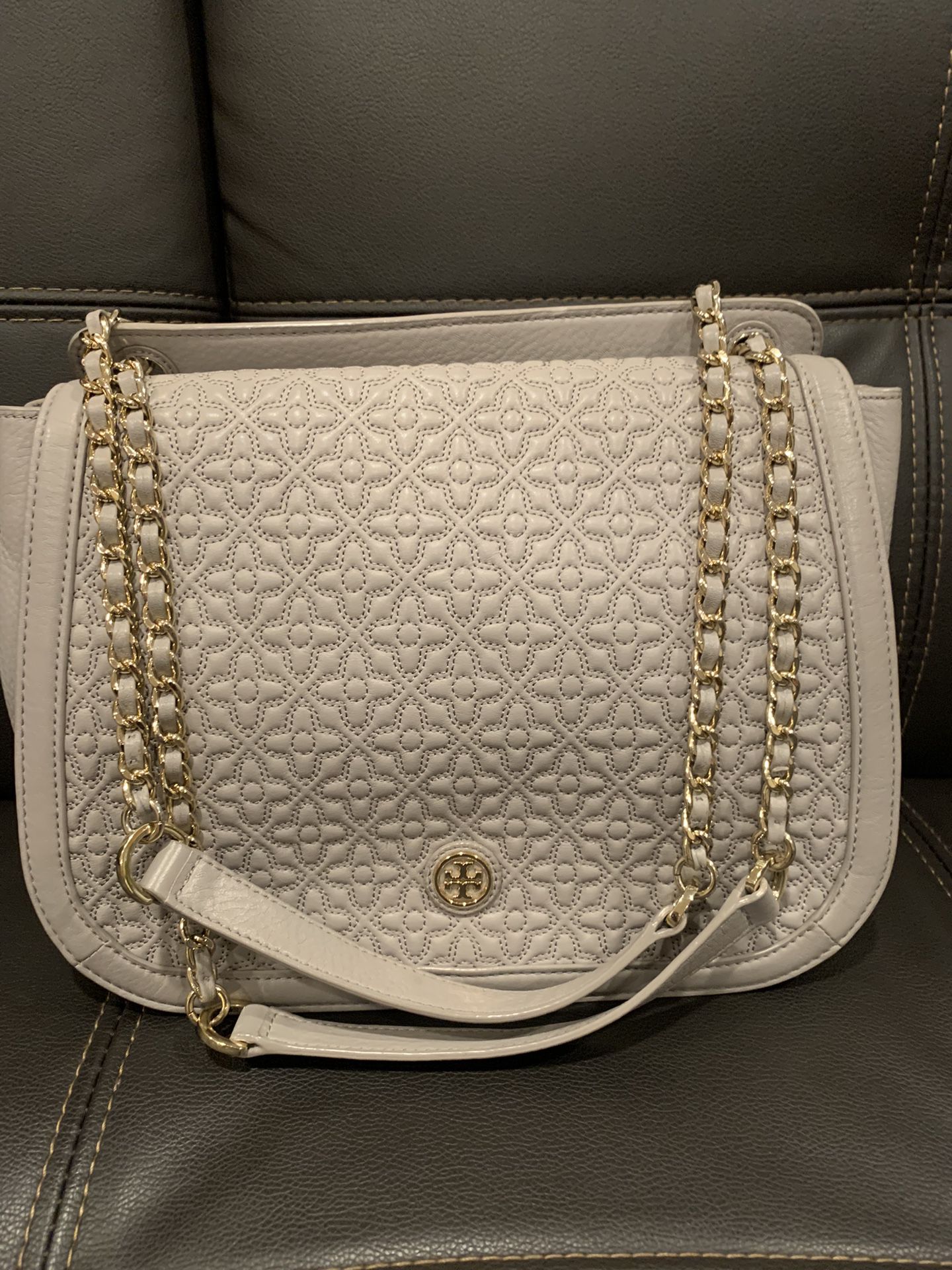 Tory Burch Convertible Leather Bag (Gray)