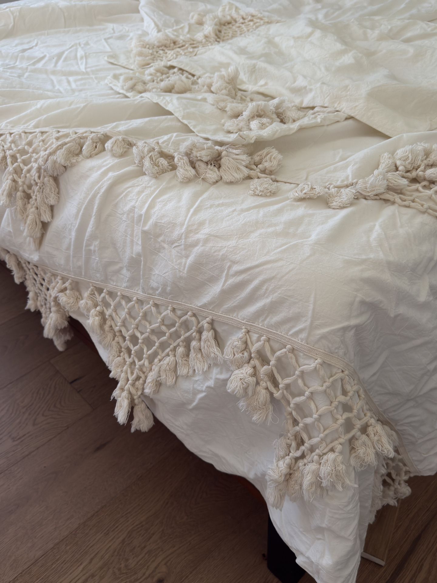Tufted Tassel Duvet Cover Cotton Cream Boho Bedding Twin