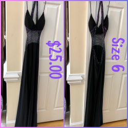 Long Black Evening Dress with Purple Sequenced Sheer Middle and Back Out, size 6