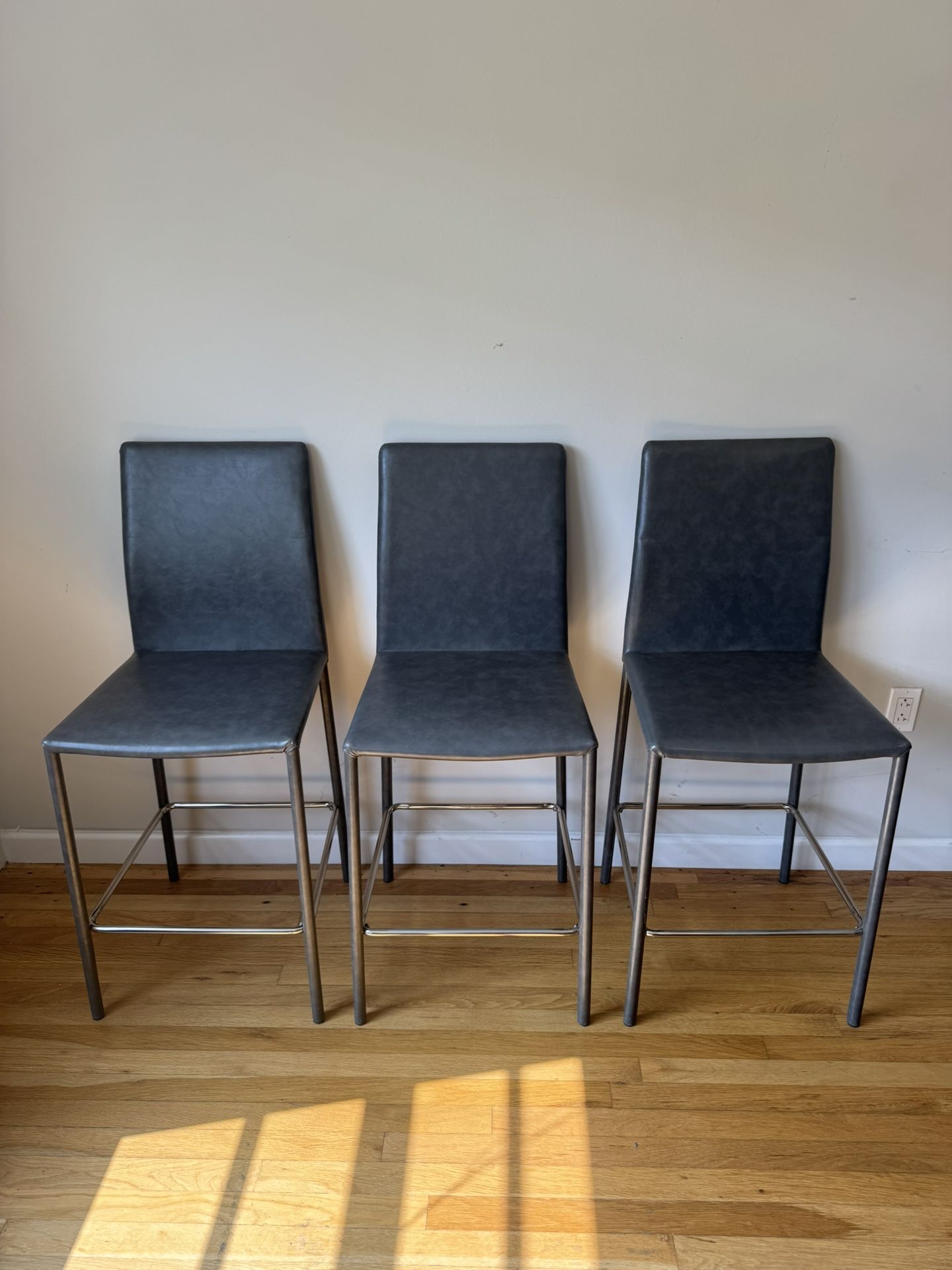 Modern Grey Leather Barstools (Set of 3)