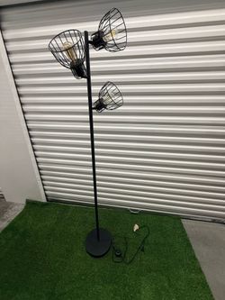 Black Industrial 3-Head Wire Cage Floor Lamp