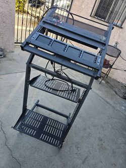 Rolling On Wheels Mobile Mixer Stand Server DJ Mount Cart With Trays And Power Outlets