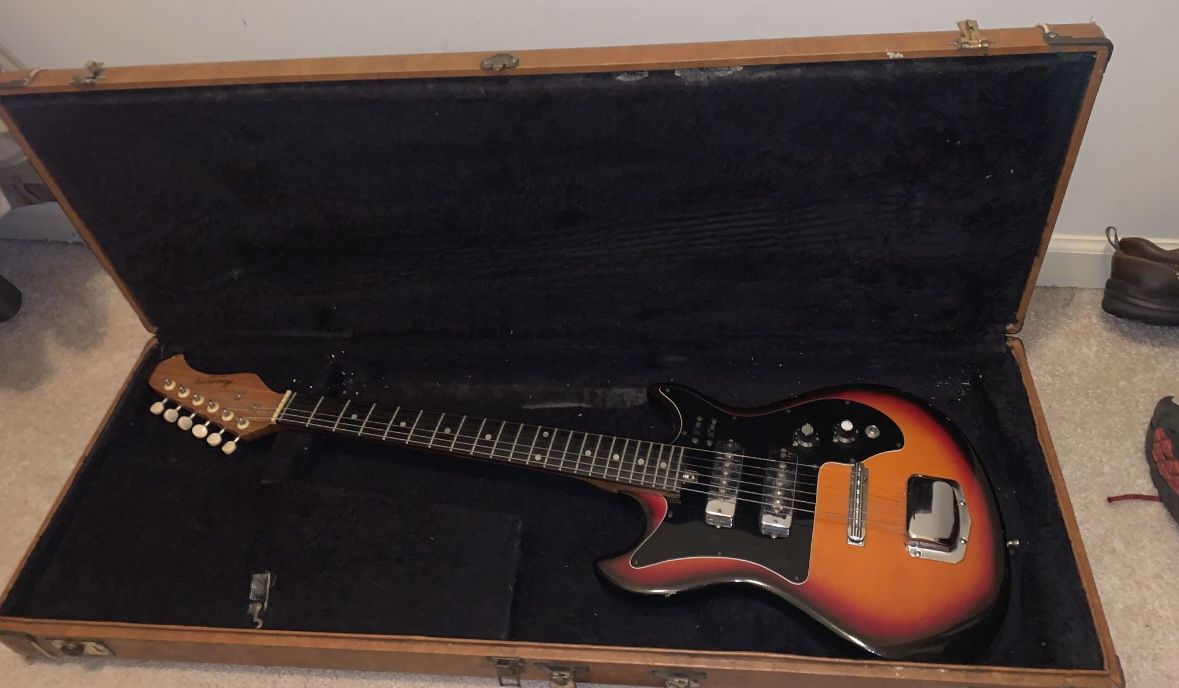 Nice Vintage 70’s Harmony H-802 Sunburst Electric Guitar In Amazing Brown Leather Vintage Case!!! 