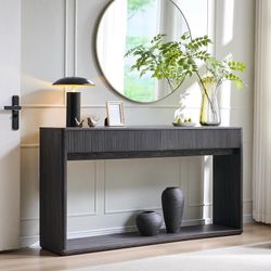 ES77 $120  63" Fluted Console Table for Entryway, Modern Entryway Table with 2 Large Drawers, Long Sofa Table Behind Couch for Living Room, Hallway, C