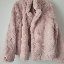 New Pink Women Faux Fur Coat Jacket size S