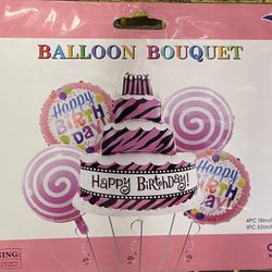 Pink Happy Birthday Cake Balloon Set