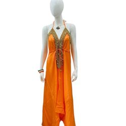 Orange Deluxe Maxi Dress with gold stones