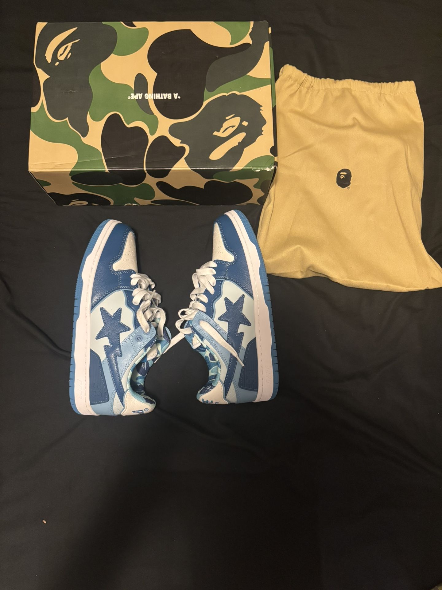 A Bathing Ape Bape SK8 Sta ABC Camo Blue (2022), comes with box and bag.