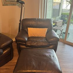 Leather Oversized Chair and Ottman